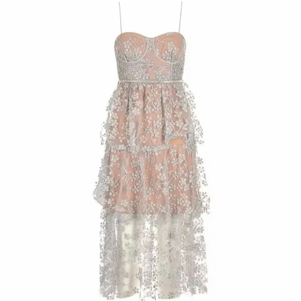 SELF PORTRAIT Blossom Floral Embroidered MIDI Dress